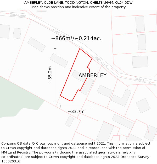AMBERLEY, OLDE LANE, TODDINGTON, CHELTENHAM, GL54 5DW: Plot and title map