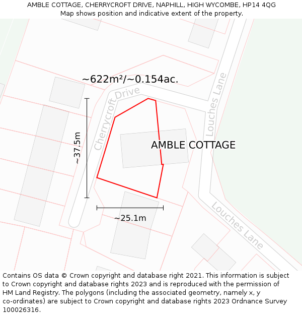 AMBLE COTTAGE, CHERRYCROFT DRIVE, NAPHILL, HIGH WYCOMBE, HP14 4QG: Plot and title map