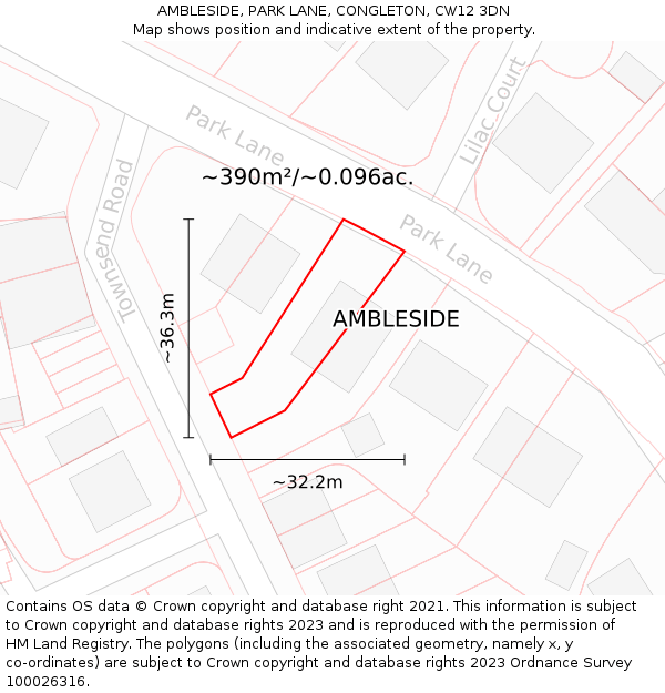 AMBLESIDE, PARK LANE, CONGLETON, CW12 3DN: Plot and title map