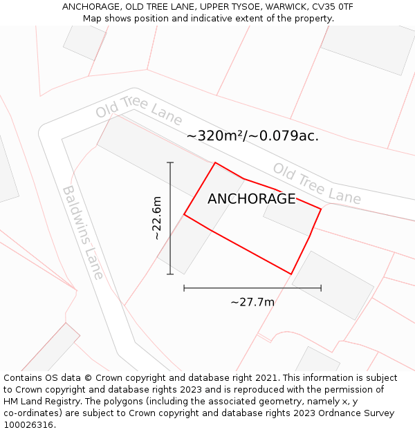 ANCHORAGE, OLD TREE LANE, UPPER TYSOE, WARWICK, CV35 0TF: Plot and title map