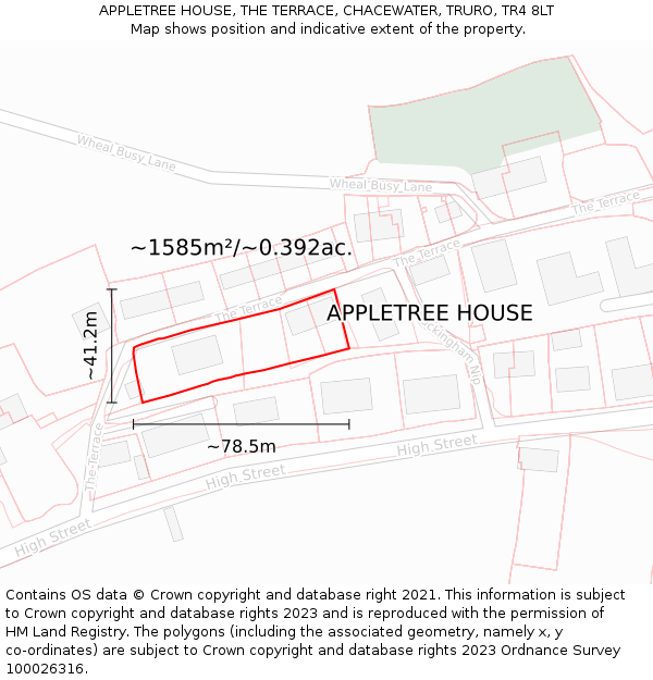 APPLETREE HOUSE, THE TERRACE, CHACEWATER, TRURO, TR4 8LT: Plot and title map