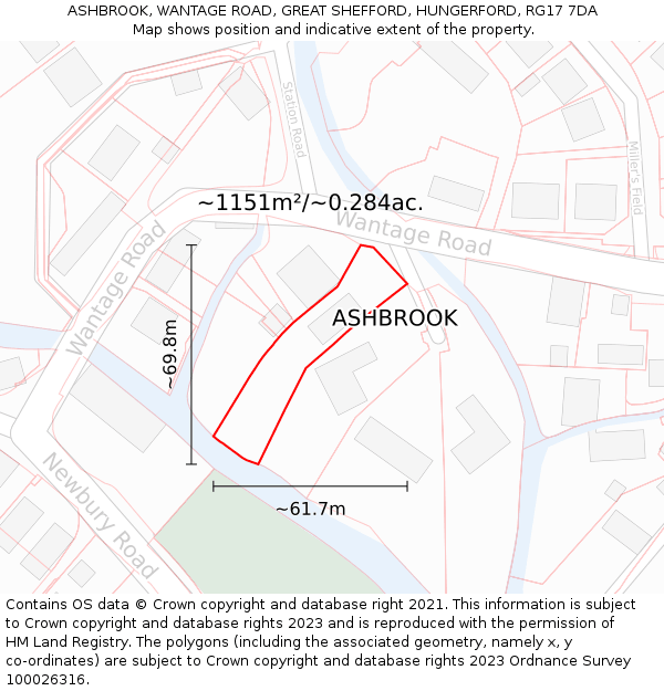 ASHBROOK, WANTAGE ROAD, GREAT SHEFFORD, HUNGERFORD, RG17 7DA: Plot and title map