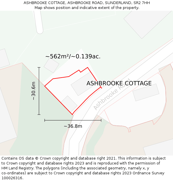 ASHBROOKE COTTAGE, ASHBROOKE ROAD, SUNDERLAND, SR2 7HH: Plot and title map