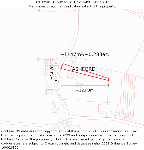 ASHFORD, ALDBOROUGH, NORWICH, NR11 7NR: Plot and title map