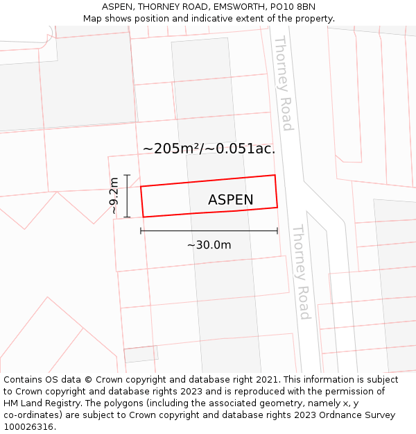 ASPEN, THORNEY ROAD, EMSWORTH, PO10 8BN: Plot and title map