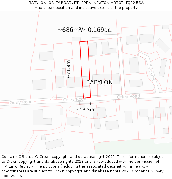 BABYLON, ORLEY ROAD, IPPLEPEN, NEWTON ABBOT, TQ12 5SA: Plot and title map