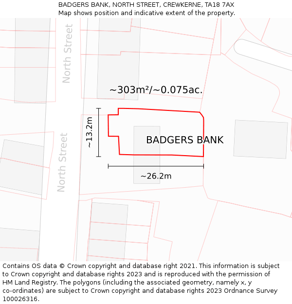 BADGERS BANK, NORTH STREET, CREWKERNE, TA18 7AX: Plot and title map