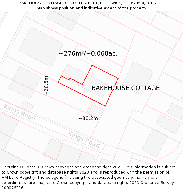 BAKEHOUSE COTTAGE, CHURCH STREET, RUDGWICK, HORSHAM, RH12 3ET: Plot and title map