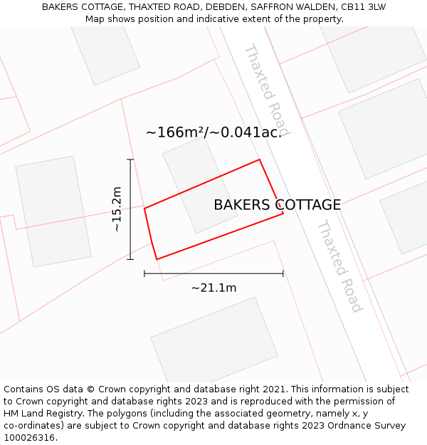 BAKERS COTTAGE, THAXTED ROAD, DEBDEN, SAFFRON WALDEN, CB11 3LW: Plot and title map