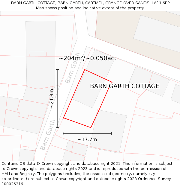 BARN GARTH COTTAGE, BARN GARTH, CARTMEL, GRANGE-OVER-SANDS, LA11 6PP: Plot and title map