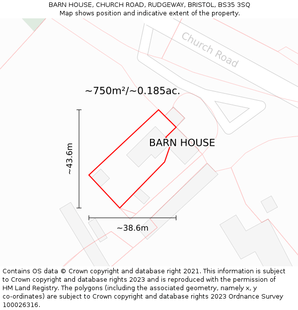 BARN HOUSE, CHURCH ROAD, RUDGEWAY, BRISTOL, BS35 3SQ: Plot and title map