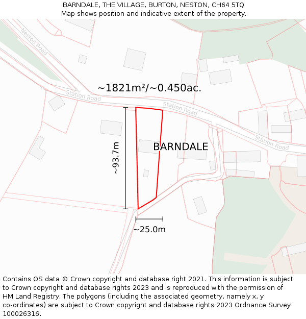 BARNDALE, THE VILLAGE, BURTON, NESTON, CH64 5TQ: Plot and title map