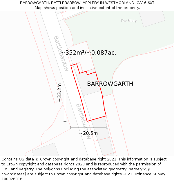 BARROWGARTH, BATTLEBARROW, APPLEBY-IN-WESTMORLAND, CA16 6XT: Plot and title map