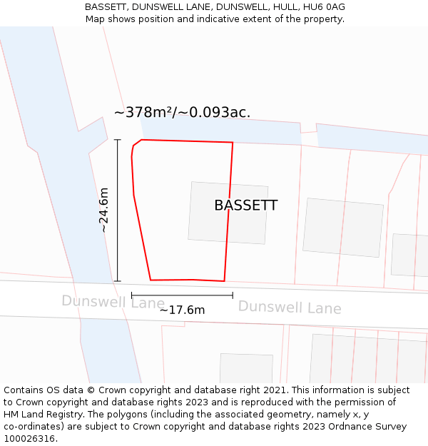 BASSETT, DUNSWELL LANE, DUNSWELL, HULL, HU6 0AG: Plot and title map