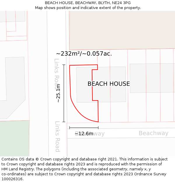 BEACH HOUSE, BEACHWAY, BLYTH, NE24 3PG: Plot and title map