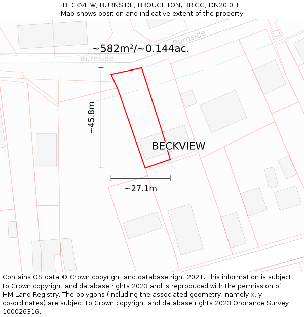 BECKVIEW, BURNSIDE, BROUGHTON, BRIGG, DN20 0HT: Plot and title map