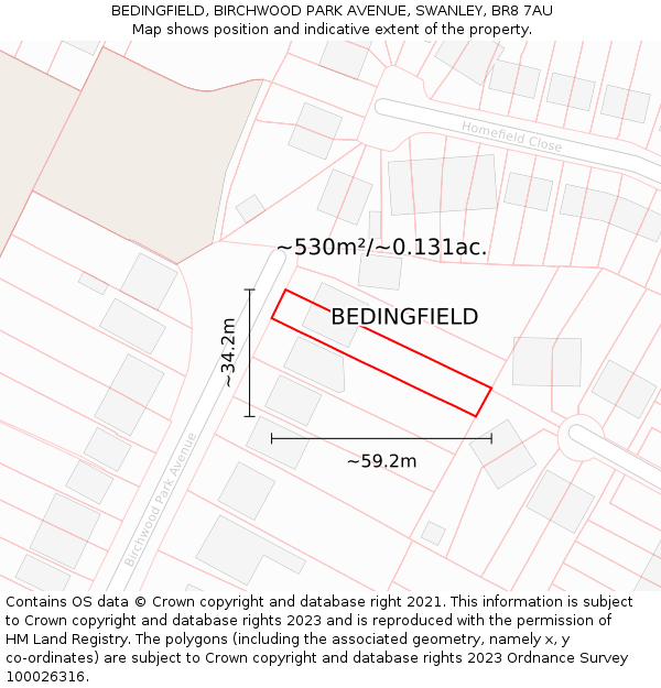BEDINGFIELD, BIRCHWOOD PARK AVENUE, SWANLEY, BR8 7AU: Plot and title map