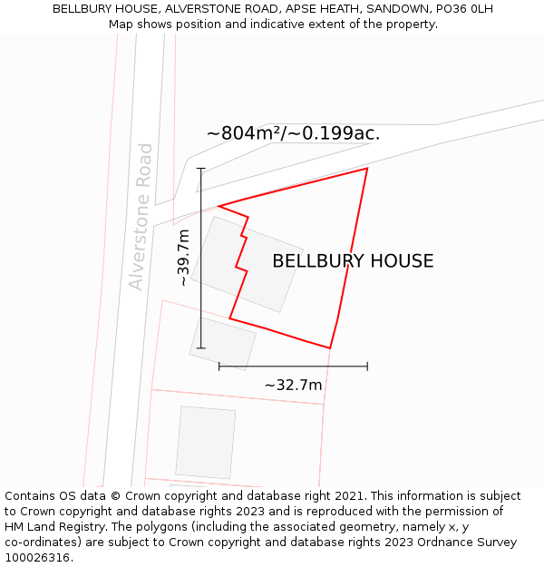 BELLBURY HOUSE, ALVERSTONE ROAD, APSE HEATH, SANDOWN, PO36 0LH: Plot and title map