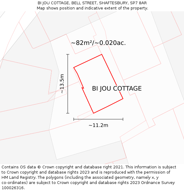 BI JOU COTTAGE, BELL STREET, SHAFTESBURY, SP7 8AR: Plot and title map