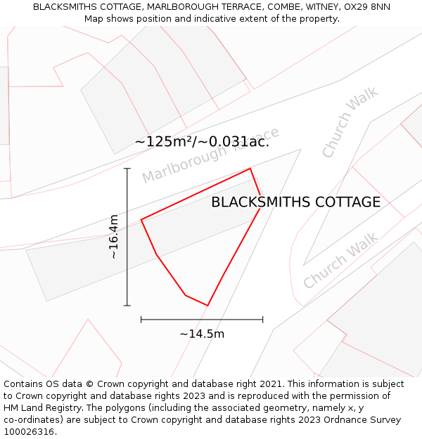 BLACKSMITHS COTTAGE, MARLBOROUGH TERRACE, COMBE, WITNEY, OX29 8NN: Plot and title map