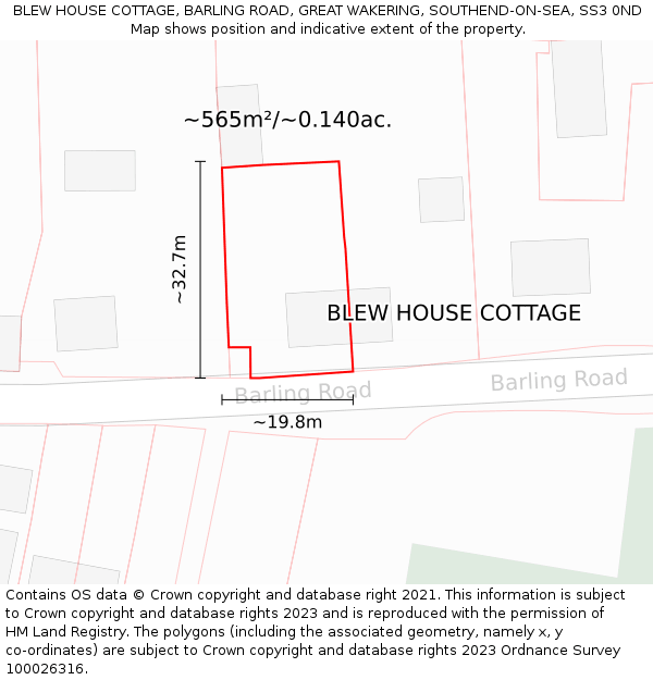 BLEW HOUSE COTTAGE, BARLING ROAD, GREAT WAKERING, SOUTHEND-ON-SEA, SS3 0ND: Plot and title map