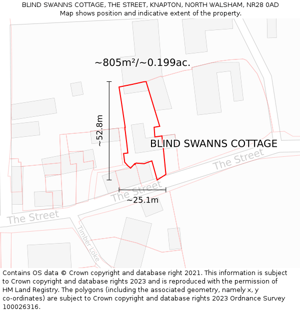 BLIND SWANNS COTTAGE, THE STREET, KNAPTON, NORTH WALSHAM, NR28 0AD: Plot and title map