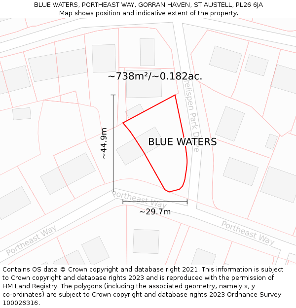 BLUE WATERS, PORTHEAST WAY, GORRAN HAVEN, ST AUSTELL, PL26 6JA: Plot and title map