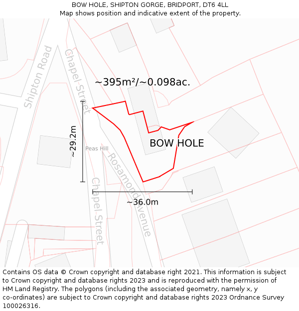 BOW HOLE, SHIPTON GORGE, BRIDPORT, DT6 4LL: Plot and title map