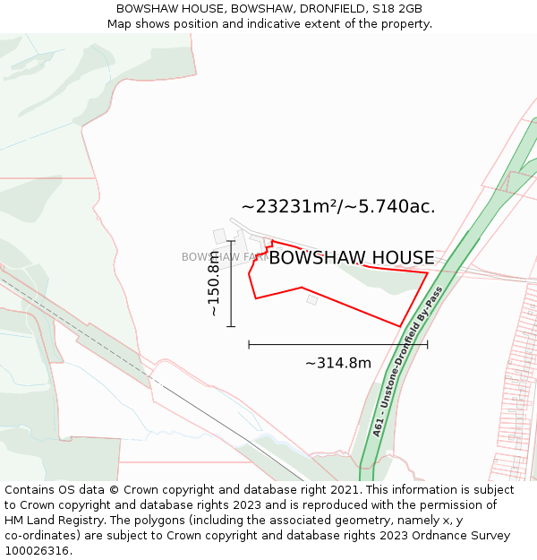 BOWSHAW HOUSE, BOWSHAW, DRONFIELD, S18 2GB: Plot and title map