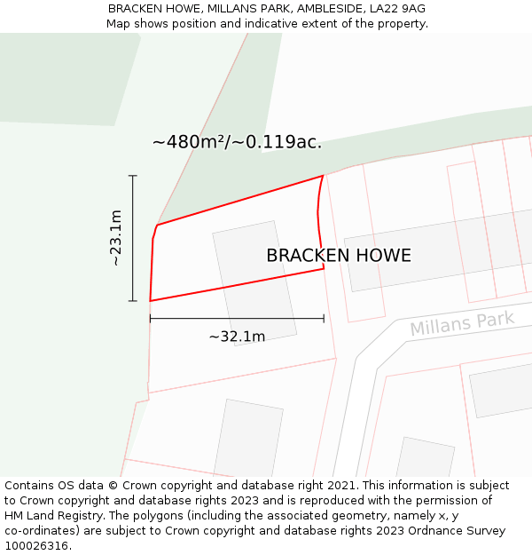 BRACKEN HOWE, MILLANS PARK, AMBLESIDE, LA22 9AG: Plot and title map