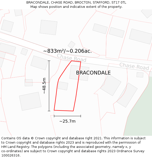 BRACONDALE, CHASE ROAD, BROCTON, STAFFORD, ST17 0TL: Plot and title map