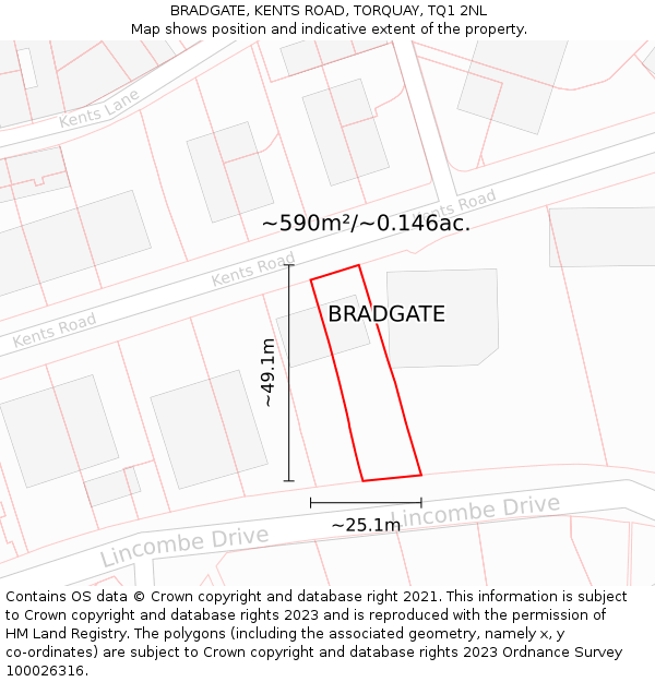 BRADGATE, KENTS ROAD, TORQUAY, TQ1 2NL: Plot and title map