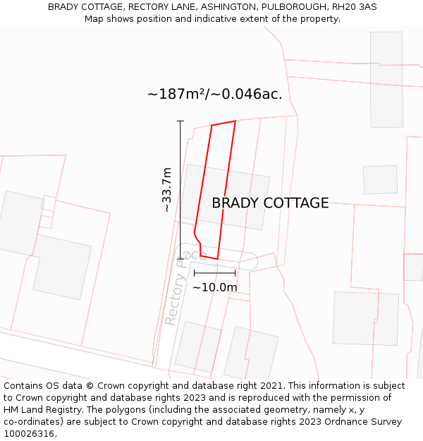 BRADY COTTAGE, RECTORY LANE, ASHINGTON, PULBOROUGH, RH20 3AS: Plot and title map