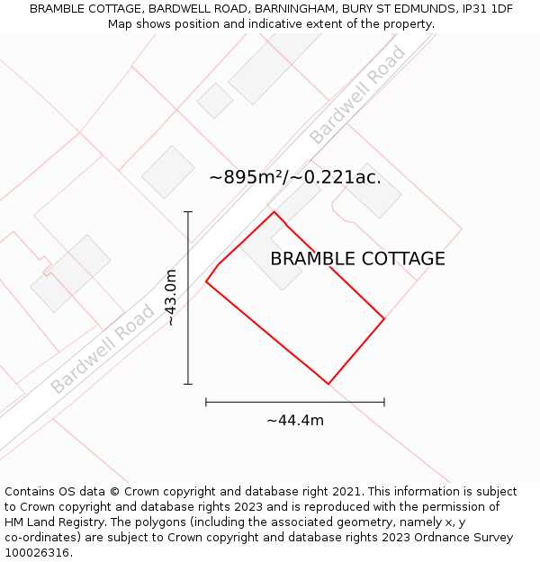 BRAMBLE COTTAGE, BARDWELL ROAD, BARNINGHAM, BURY ST EDMUNDS, IP31 1DF: Plot and title map