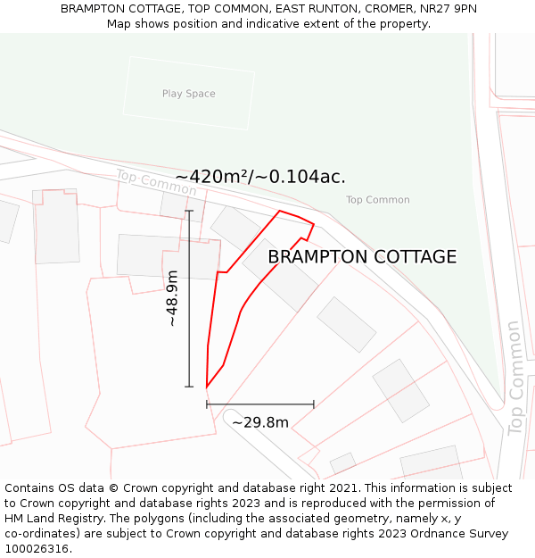 BRAMPTON COTTAGE, TOP COMMON, EAST RUNTON, CROMER, NR27 9PN: Plot and title map