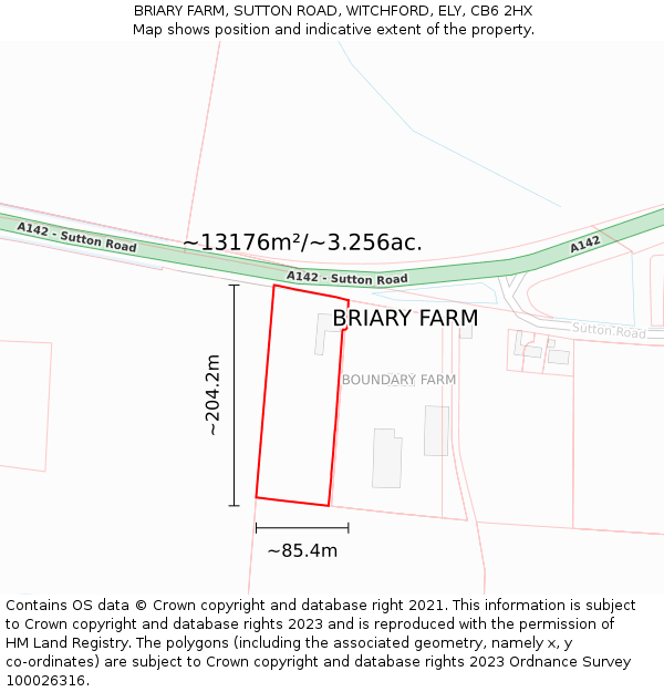 BRIARY FARM, SUTTON ROAD, WITCHFORD, ELY, CB6 2HX: Plot and title map