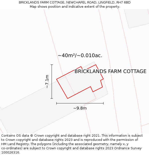 BRICKLANDS FARM COTTAGE, NEWCHAPEL ROAD, LINGFIELD, RH7 6BD: Plot and title map