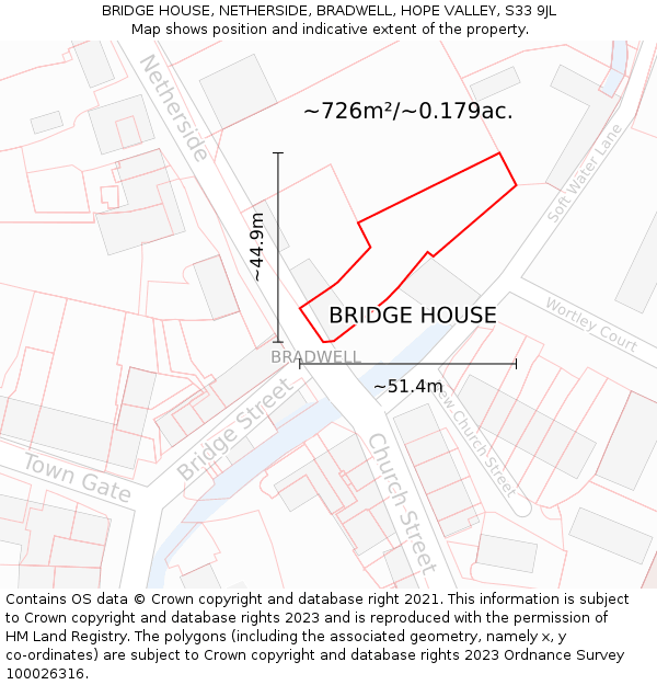 BRIDGE HOUSE, NETHERSIDE, BRADWELL, HOPE VALLEY, S33 9JL: Plot and title map