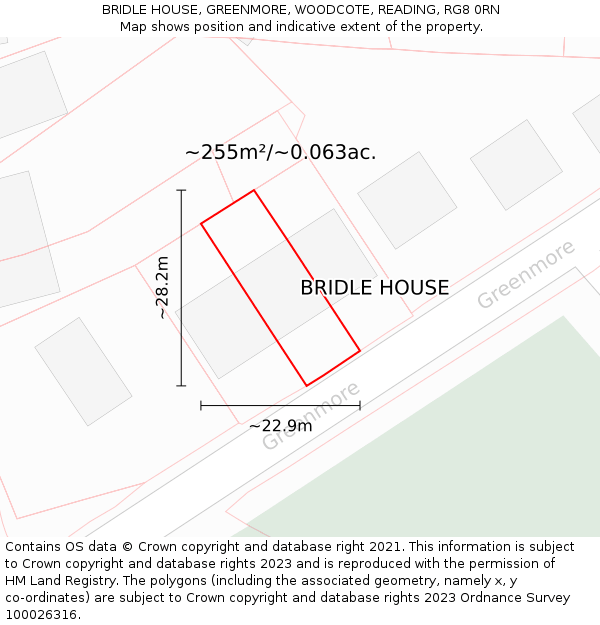 BRIDLE HOUSE, GREENMORE, WOODCOTE, READING, RG8 0RN: Plot and title map