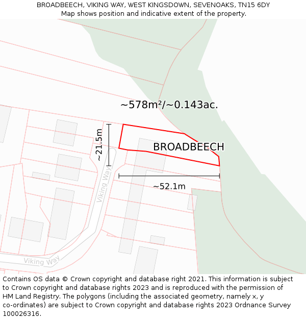 BROADBEECH, VIKING WAY, WEST KINGSDOWN, SEVENOAKS, TN15 6DY: Plot and title map