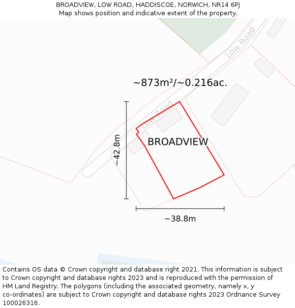 BROADVIEW, LOW ROAD, HADDISCOE, NORWICH, NR14 6PJ: Plot and title map