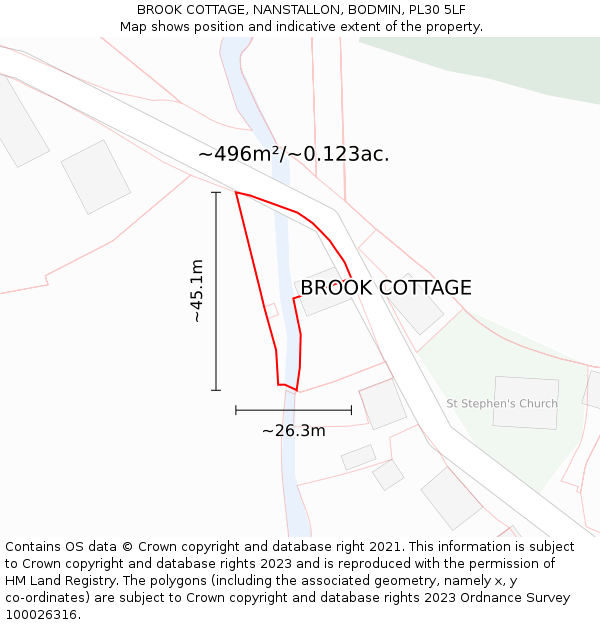 BROOK COTTAGE, NANSTALLON, BODMIN, PL30 5LF: Plot and title map