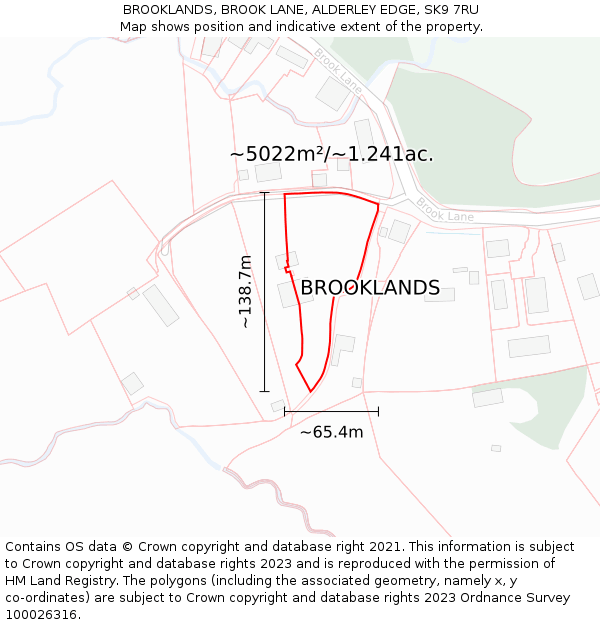 BROOKLANDS, BROOK LANE, ALDERLEY EDGE, SK9 7RU: Plot and title map