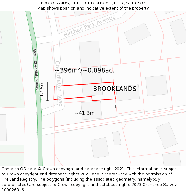 BROOKLANDS, CHEDDLETON ROAD, LEEK, ST13 5QZ: Plot and title map