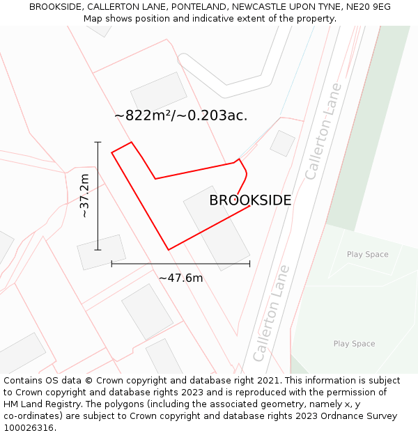 BROOKSIDE, CALLERTON LANE, PONTELAND, NEWCASTLE UPON TYNE, NE20 9EG: Plot and title map