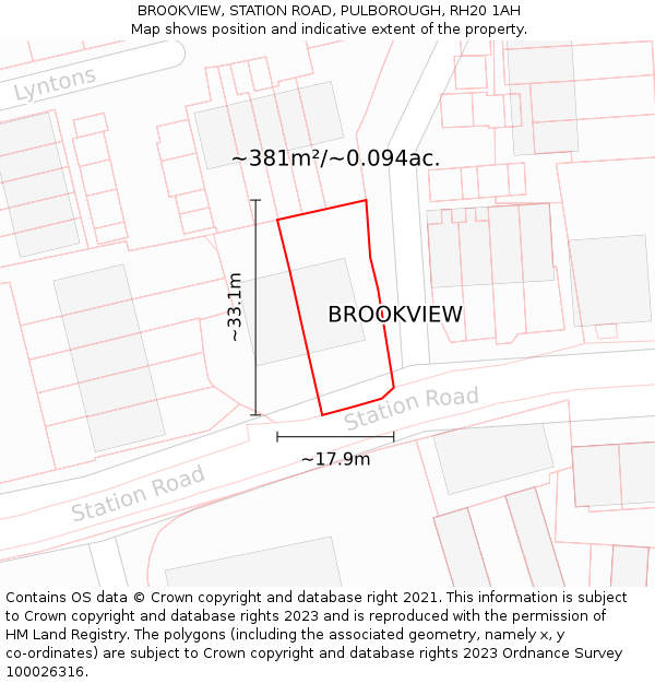 BROOKVIEW, STATION ROAD, PULBOROUGH, RH20 1AH: Plot and title map