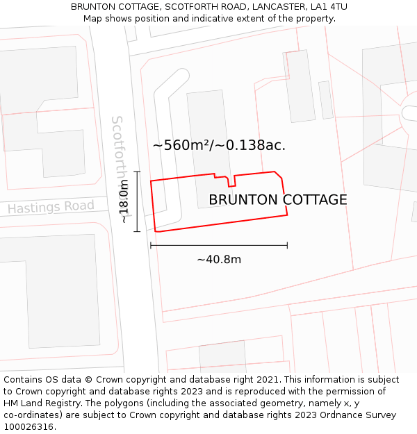BRUNTON COTTAGE, SCOTFORTH ROAD, LANCASTER, LA1 4TU: Plot and title map