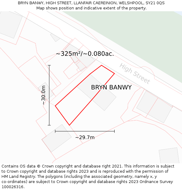 BRYN BANWY, HIGH STREET, LLANFAIR CAEREINION, WELSHPOOL, SY21 0QS: Plot and title map