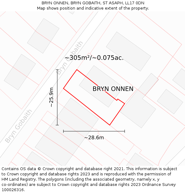 BRYN ONNEN, BRYN GOBAITH, ST ASAPH, LL17 0DN: Plot and title map