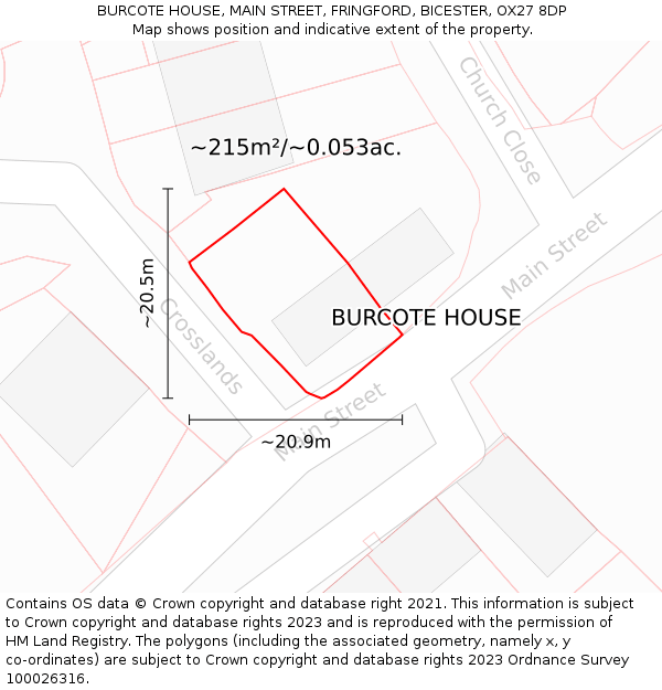 BURCOTE HOUSE, MAIN STREET, FRINGFORD, BICESTER, OX27 8DP: Plot and title map